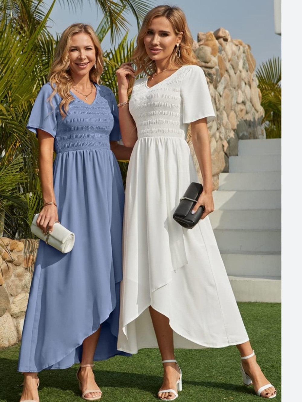 Zattcas NWT size medium white smocked short sleeve high low maxi dress